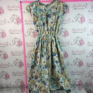 Merry devil dress flowy flowers Floral Cap-Sleeve Maxi Dress in Blue & Tan